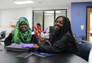 Two students in biology lab